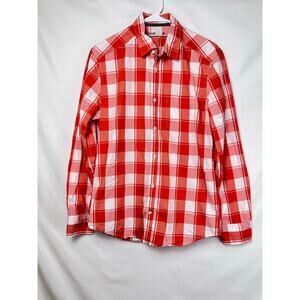 Jules Women's Medium Orange/White Buffalo Check Lightweight Summer Blouse